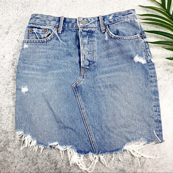 Grlfrnd Rhonda Distressed Denim Jean Skirt - Picture 2 of 8